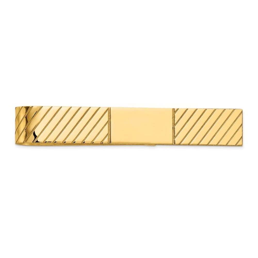 14K Yellow Gold Polished & Diagonal Grooved Tie Bar, 8 x 50mm - Picture 1 of 4